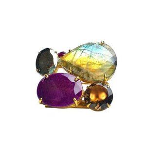 Vintage Bounkit Multi-Gemstone Pendant Brooch With Labradorite, And Smoky Topaz